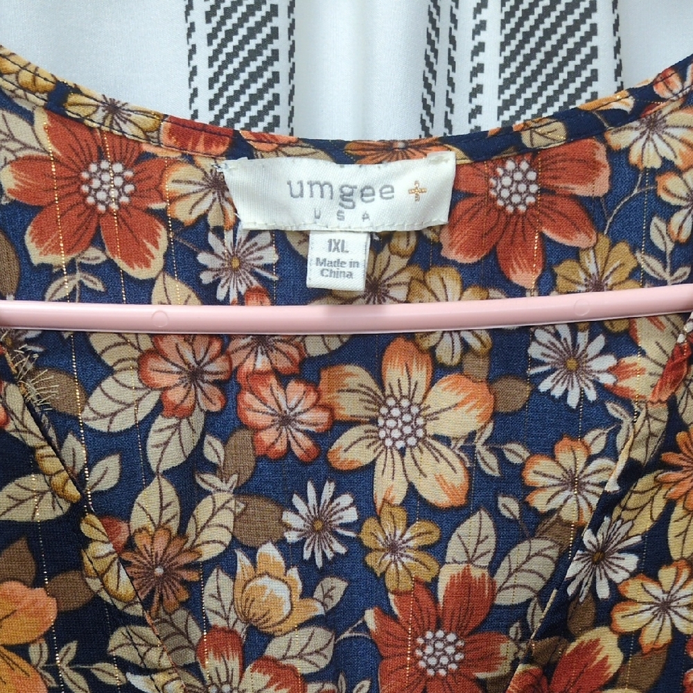 Umgee Navy Dress with Orange and Cream Floral